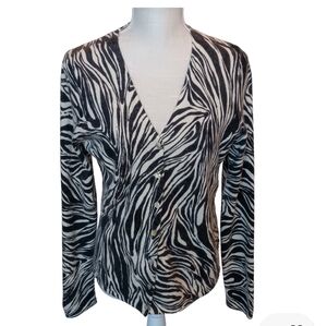 Vtg Jillian Jones Zebra Buton Closure Cardigan - Lamb Wool/Angora Rabbit, M